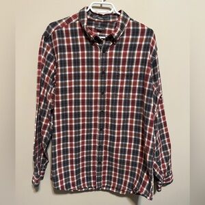 Eddie Bauer Red and Blue Plaid Flannel Button-Down Shirt, size TL